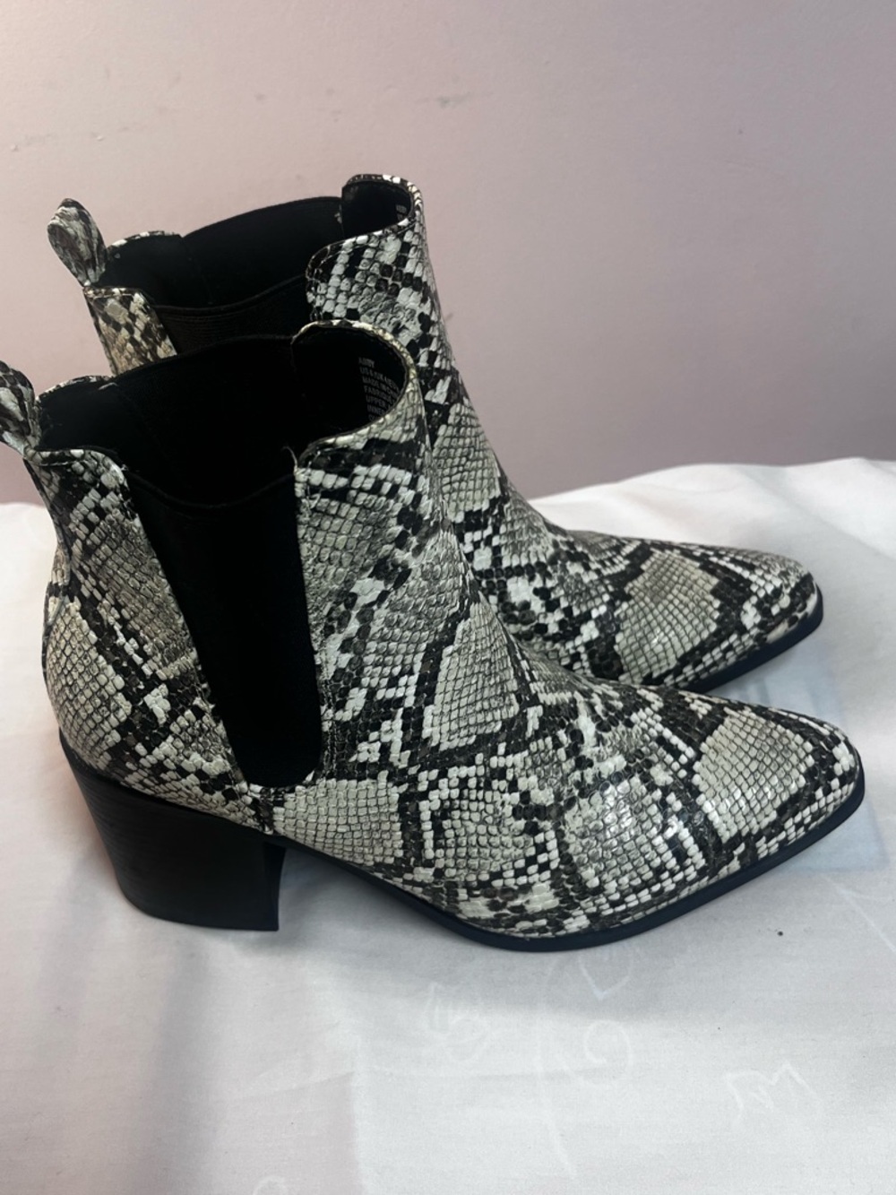 JustFab Snake-Print Chelsea Booties - Black & White